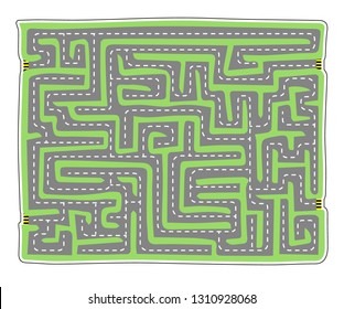 Labyrinth with road and map, green, summer landscape