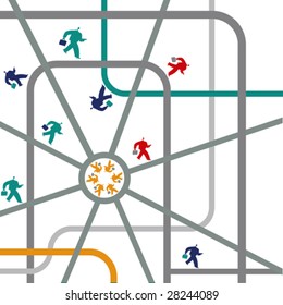 labyrinth with running businessmen