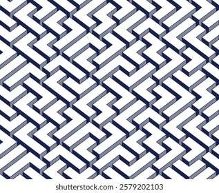Labyrinth seamless background, 3D geometric endless pattern of logic maze, isometric vector dimensional cubical background.