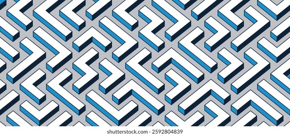 Labyrinth seamless background, 3D geometric endless pattern of logic maze, isometric vector dimensional cubical background.