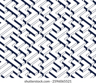 Labyrinth seamless background, 3D geometric endless pattern of logic maze, isometric vector dimensional cubical background.
