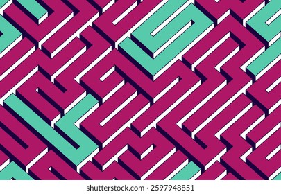 Labyrinth seamless background, 3D geometric endless pattern of logic maze, isometric vector dimensional cubical background.