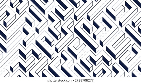Labyrinth seamless background, 3D geometric endless pattern of logic maze, isometric vector dimensional cubical background.