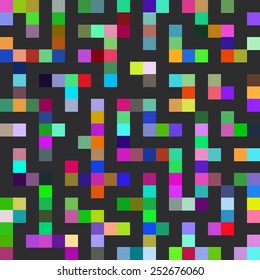 Labyrinth seamless pattern. Black lines multicolored squares. Vector