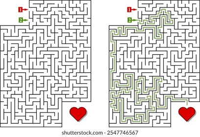 Labyrinth with several entrances. Find the right way and reach the exit of the maze. Mental educational game template with clue. Vector illustration.
