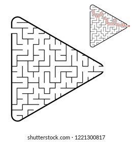 Labyrinth in the shape of an arrow. Game for kids. Puzzle for children. Find the right path. Maze conundrum. Flat vector illustration isolated on white background. With answer