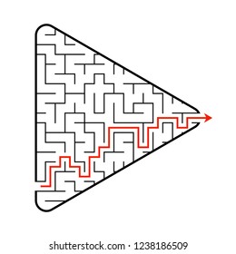 Labyrinth in the shape of an arrow. Game for kids. Puzzle for children. Find the right path. Maze conundrum. Flat vector illustration isolated on white background. With answer