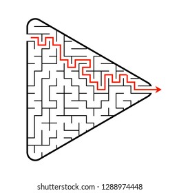 Labyrinth in the shape of an arrow. Game for kids. Puzzle for children. Find the right path. Maze conundrum. Flat vector illustration isolated on white background. With answer