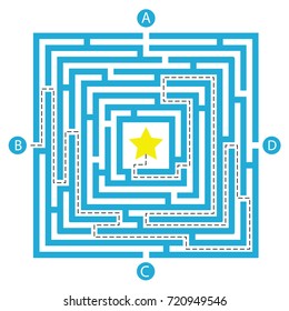 Labyrinth Shape Design Element. Four Entrance, One Destination And One Right Way To Go. But Many Paths To Deadlock.