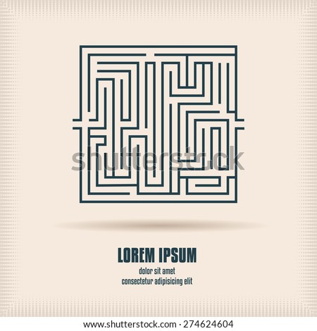 Labyrinth shape design element. One entrance, one exit and one right way to go. But many paths to deadlock. Unique design element abstract maze. Idea for logo or corporate identity. Vector file EPS8.