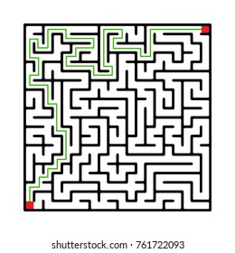 Labyrinth shape design element with passage. One entrance, one exit and one right way. Paths to deadlock. Vector illustration.