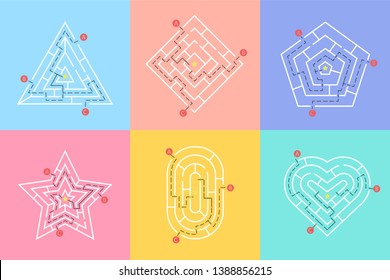 Labyrinth shape design element. Three entrance, one exit and one right way to go, but many paths to deadlock.