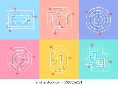 Labyrinth shape design element. Three entrance, one exit and one right way to go, but many paths to deadlock.