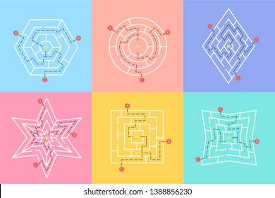 Labyrinth shape design element. Three entrance, one exit and one right way to go, but many paths to deadlock.