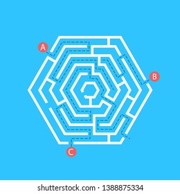 Labyrinth shape design element. Three entrance, one exit and one right way to go, but many paths to deadlock.