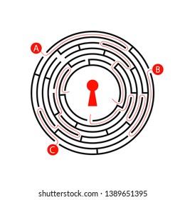 Labyrinth shape design element. Three entrance, three exit and three right way to go, but many paths to deadlock.