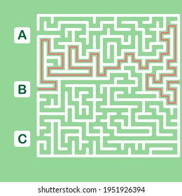 Labyrinth shape design element. Three entrance, one exit and one right way to go.