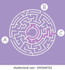 Labyrinth shape design element. Three entrance, one exit and one right way to go, but many paths