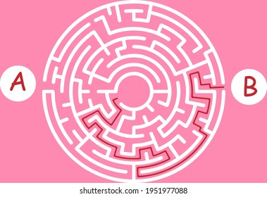 Labyrinth shape design element. Two entrance, one exit and one right way to go, but many paths