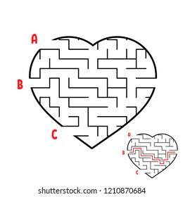 Labyrinth in the shape of a heart. Game for kids. Puzzle for children. Maze conundrum. Flat vector illustration isolated on white background.