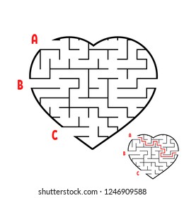 Labyrinth in the shape of a heart. Game for kids. Puzzle for children. Maze conundrum. Flat vector illustration isolated on white background.