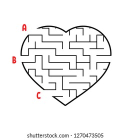 Labyrinth in the shape of a heart. Game for kids. Puzzle for children. Maze conundrum. Flat vector illustration isolated on white background.