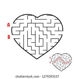 Labyrinth in the shape of a heart. Game for kids. Puzzle for children. Maze conundrum. Flat vector illustration isolated on white background.