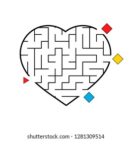 Labyrinth in the shape of a heart. Game for kids. Puzzle for children. Maze conundrum. Flat vector illustration isolated on white background.