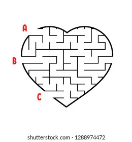 Labyrinth in the shape of a heart. Game for kids. Puzzle for children. Maze conundrum. Flat vector illustration isolated on white background.