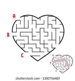 Labyrinth in the shape of a heart. Game for kids. Puzzle for children. Maze conundrum. Flat vector illustration isolated on white background.