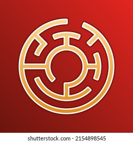 Labyrinth sign. Golden gradient Icon with contours on redish Background. Illustration.