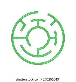 Labyrinth sign. Green scribble Icon with solid contour on white background. Illustration.
