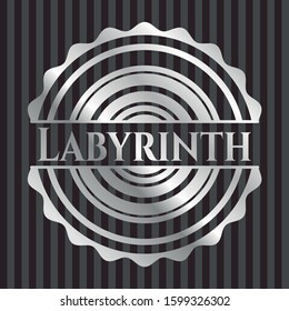 Labyrinth silvery badge. Vector Illustration. Mosaic.