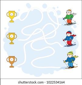Labyrinth skiers and cups, vector illustration