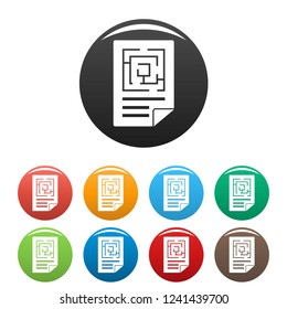Labyrinth solution icons set 9 color vector isolated on white for any design