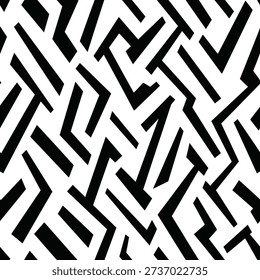 Labyrinth style graphic texture. Random diagonal linear design. Bold monochrome backdrop. Unique repeating vector art.