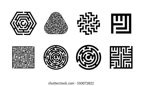 Labyrinth symbol collection. Maze icon set