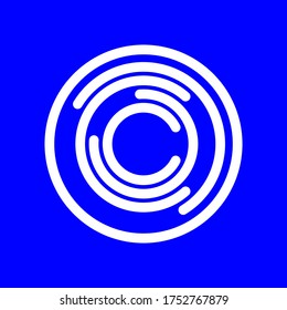 labyrinth symbol in white color on blue background, editable vector