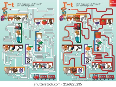 labyrinth, t labyrinth, alphabet, a letter, letters, activity page, illustration, picture, puzzle, education, school, child, children, kindergarten, 