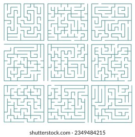 Labyrinth. Tangled maze lines. Logic game, route. Green geometric pattern. EPS 10.