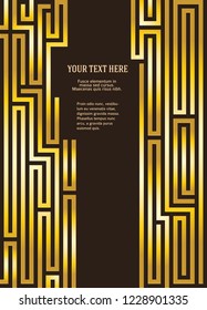 Labyrinth texture and place for your text isolated on golden textured background. Abstract vector illustration EPS 10. Success concept in business maze & problem solving