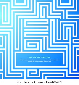 Labyrinth texture and place for your text isolated on blue light background. Abstract vector illustration EPS 10. Concept  business maze &  solving a problem and finding the best creative solution