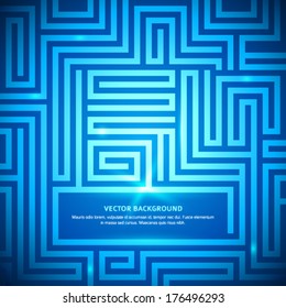 Labyrinth texture and place for your text isolated on deep blue glow background. Abstract vector illustration EPS 10. Success concept  in business maze &  problem solving