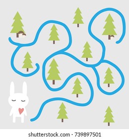 A labyrinth with trees and bunnies, vector illustration