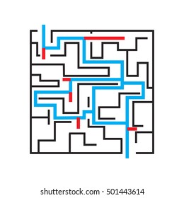Labyrinth. Variants of right and wrong passage of the maze. Vector illustration.