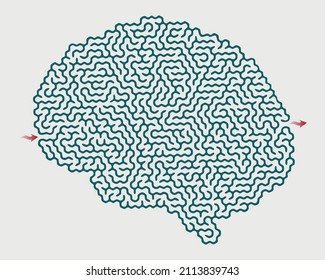 Labyrinth vector brain shape. Maze (labyrinth) game illustration