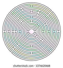 Labyrinth vector. Circle maze game illustration