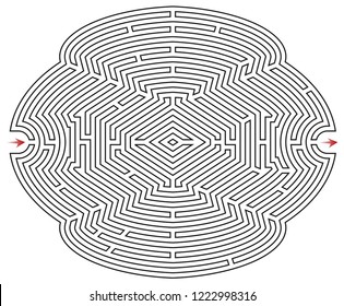 Labyrinth vector, with entry and exit arrows. Maze game illustration