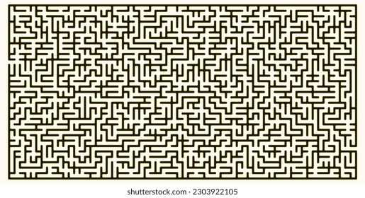 Labyrinth vector graphic big rectangular shape. Complex maze (labyrinth) game. 