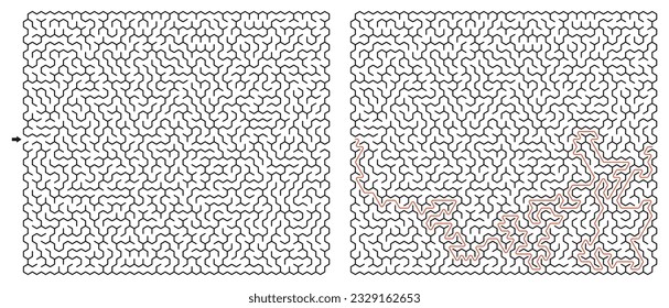 Labyrinth vector graphic. Hexagon (honeycomb) shape, complex maze (labyrinth) game illustration.